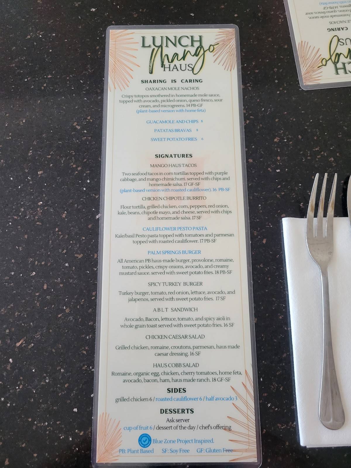 Menu at Mango Haus restaurant, Bakersfield