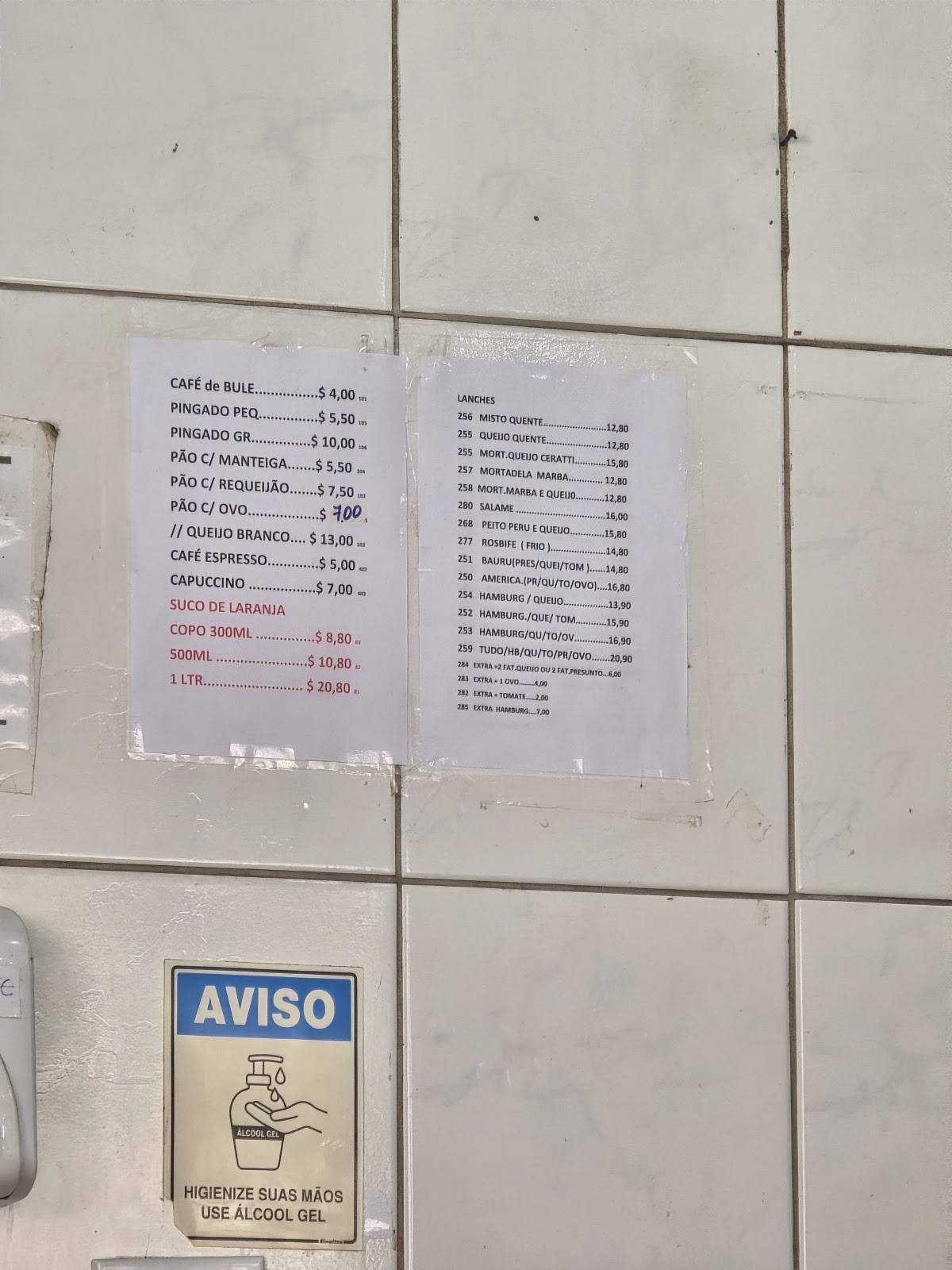 Padaria Cruzeiro do Sul cardápio