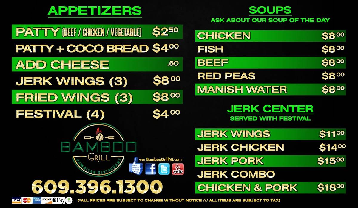 Menu at Bamboo Grill Jamaican Restaurant, Trenton