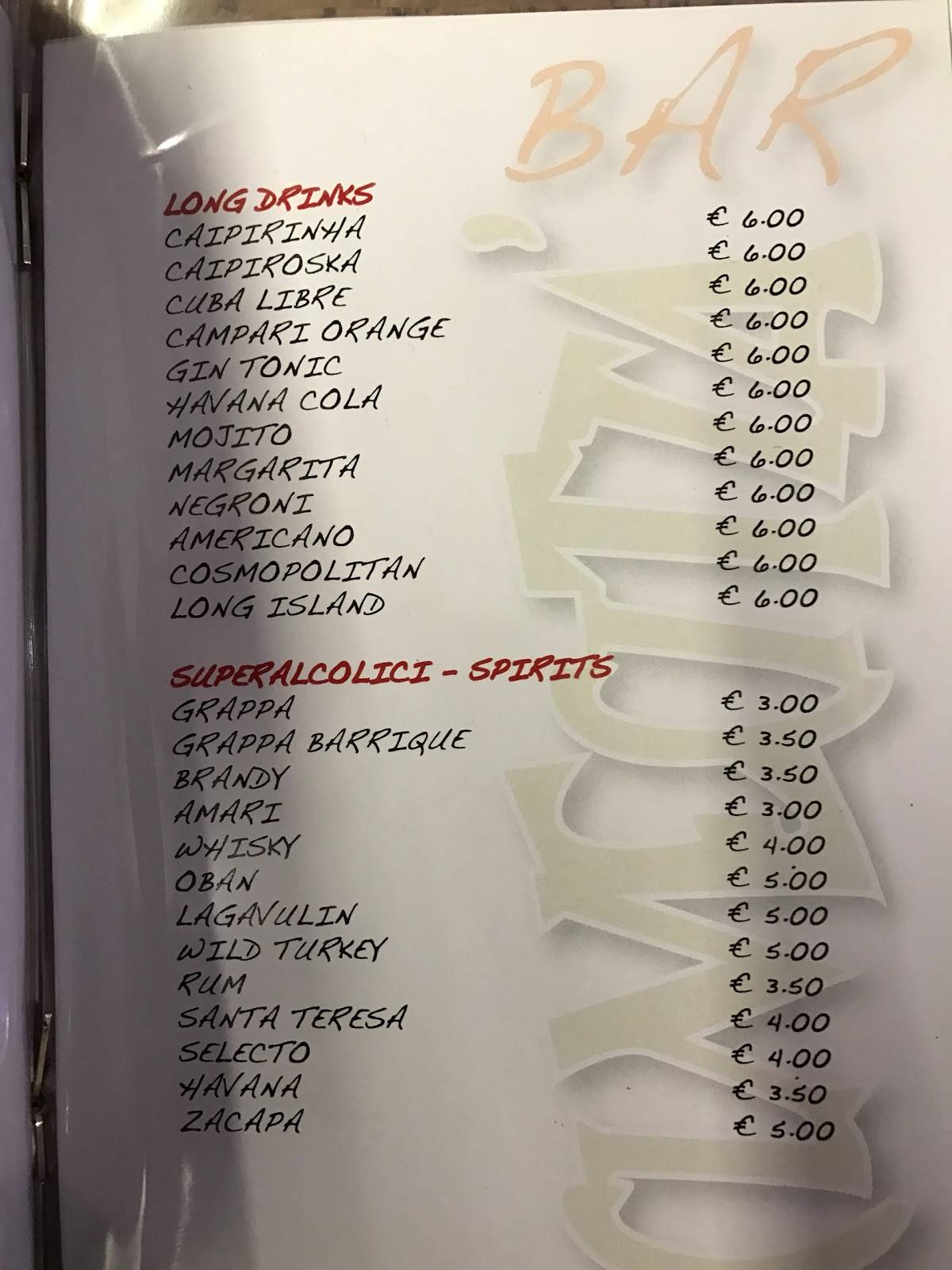 Menu di Bar Cinecittà 