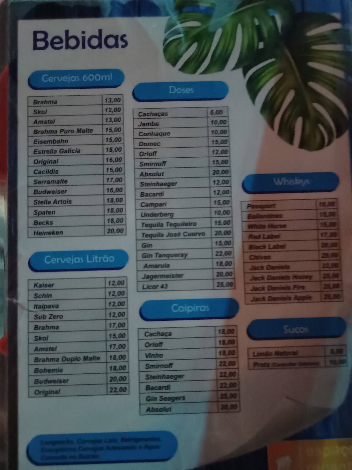 Espaço Recanto cardápio