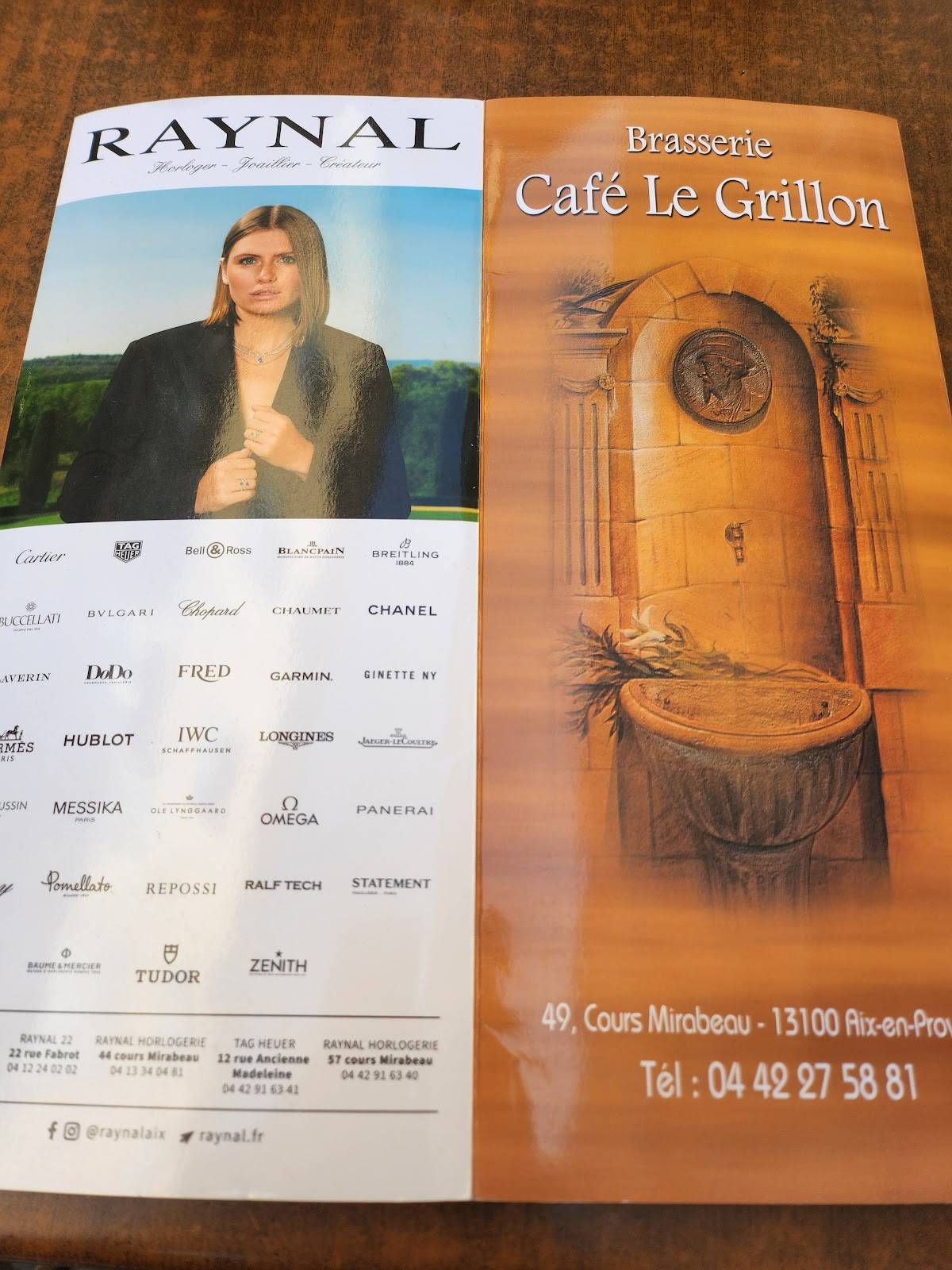 Menu de Bar Le Grillon