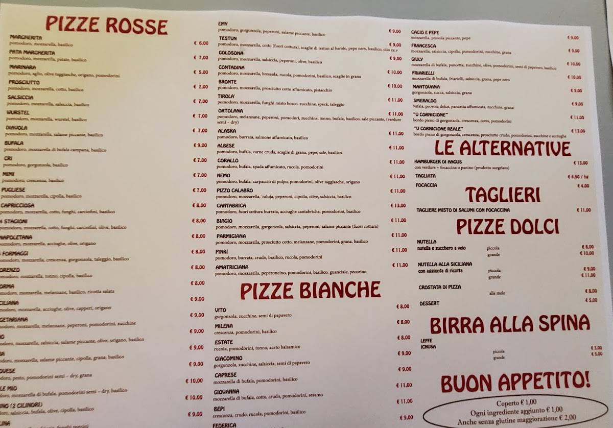 Menu di Bar Pinki Aperitivi e Pizze 