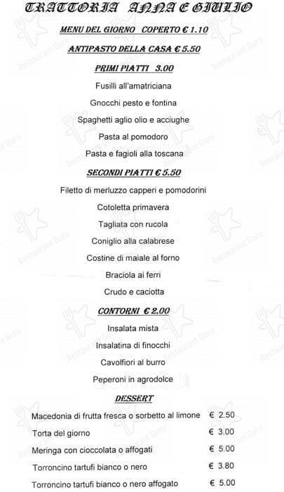 Menu di Bar Trattoria "Anna & Giulio” Assago 