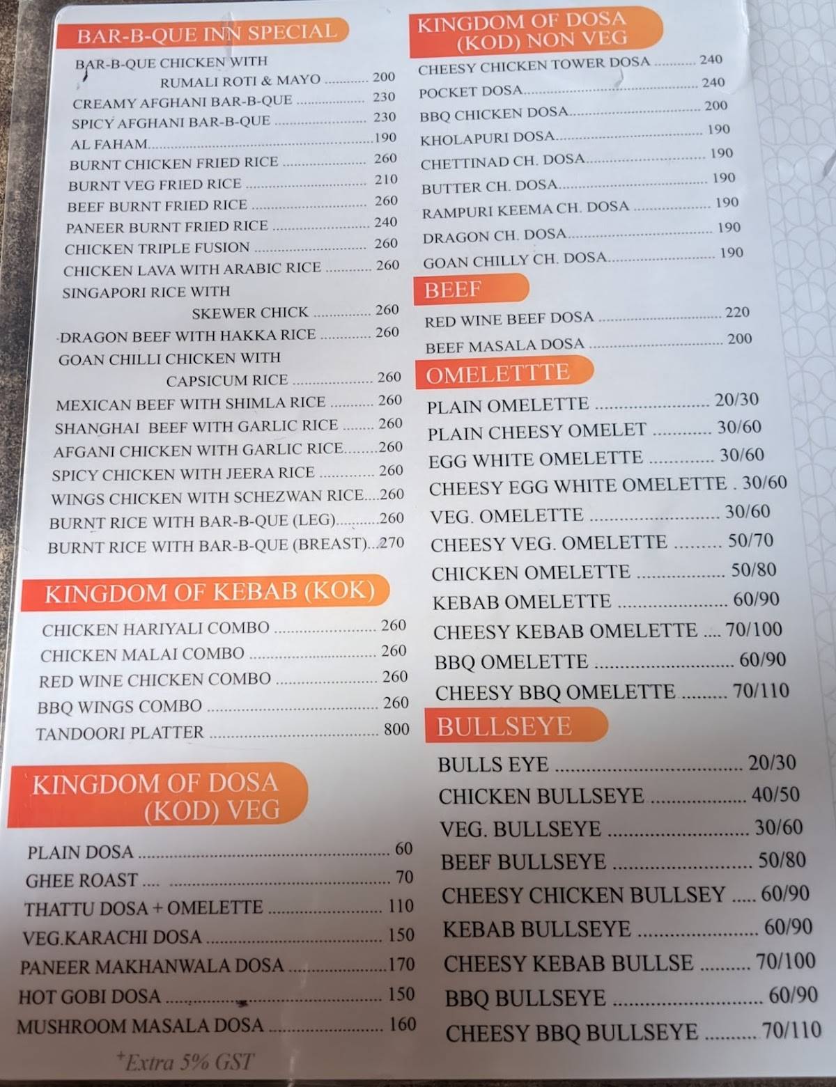 Bar-b-Que Inn Family Restaurant menu