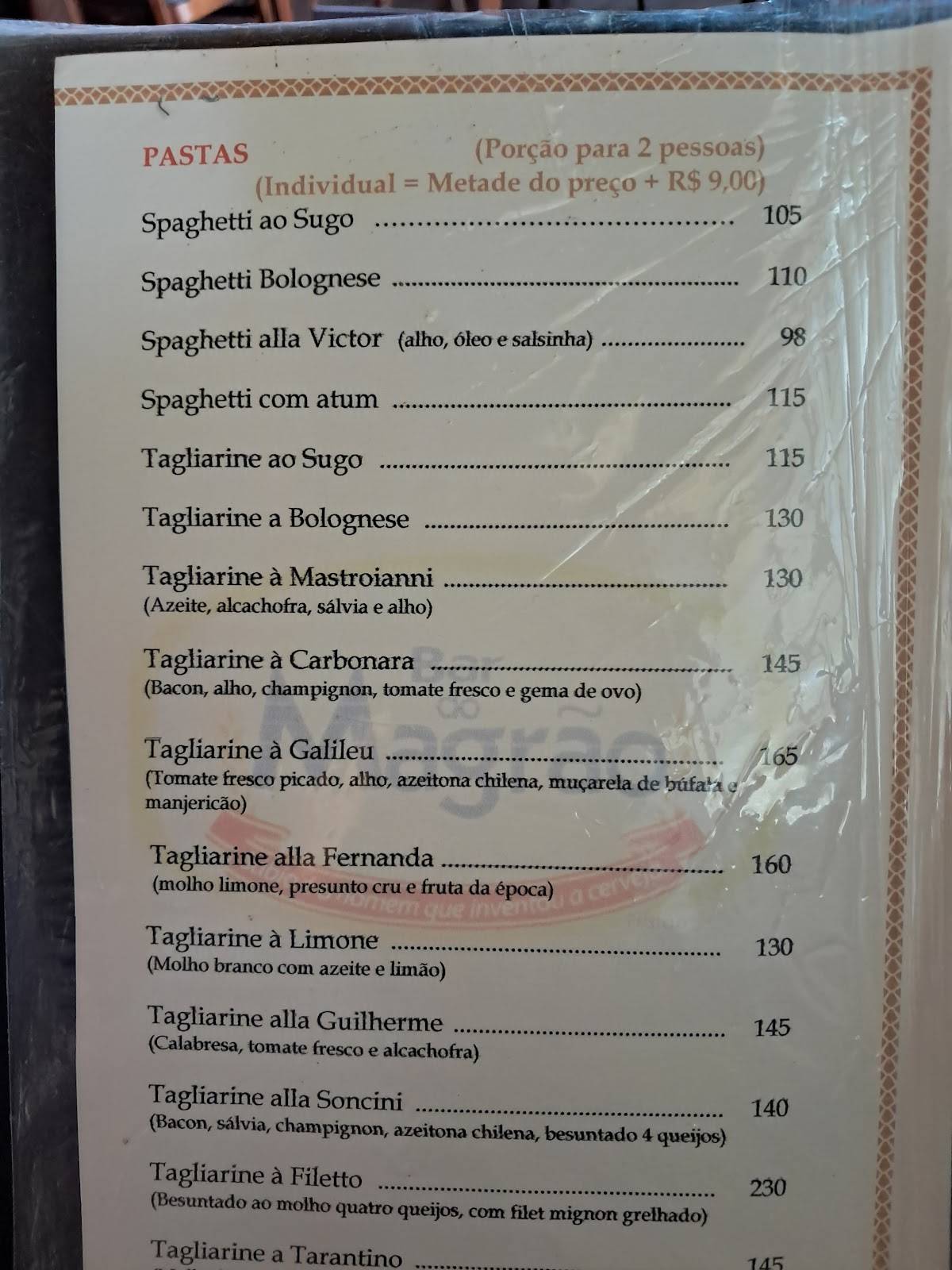 Cantina do Magrão cardápio