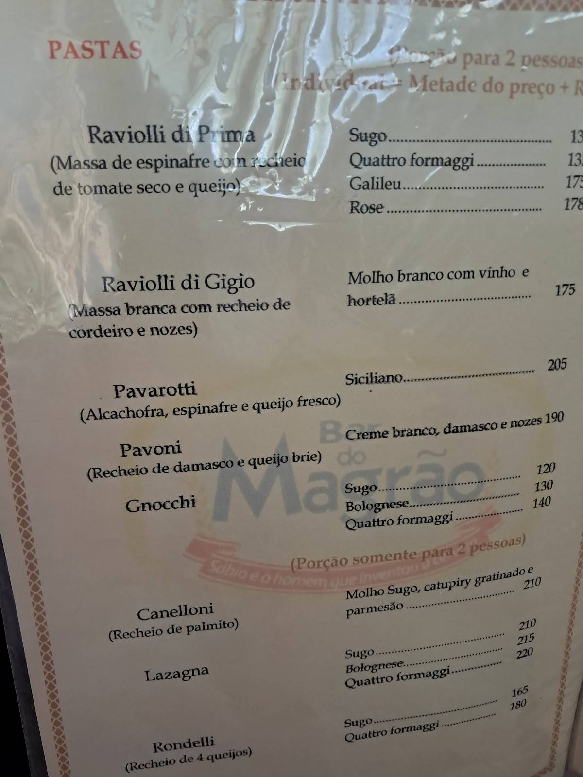 Cantina do Magrão cardápio
