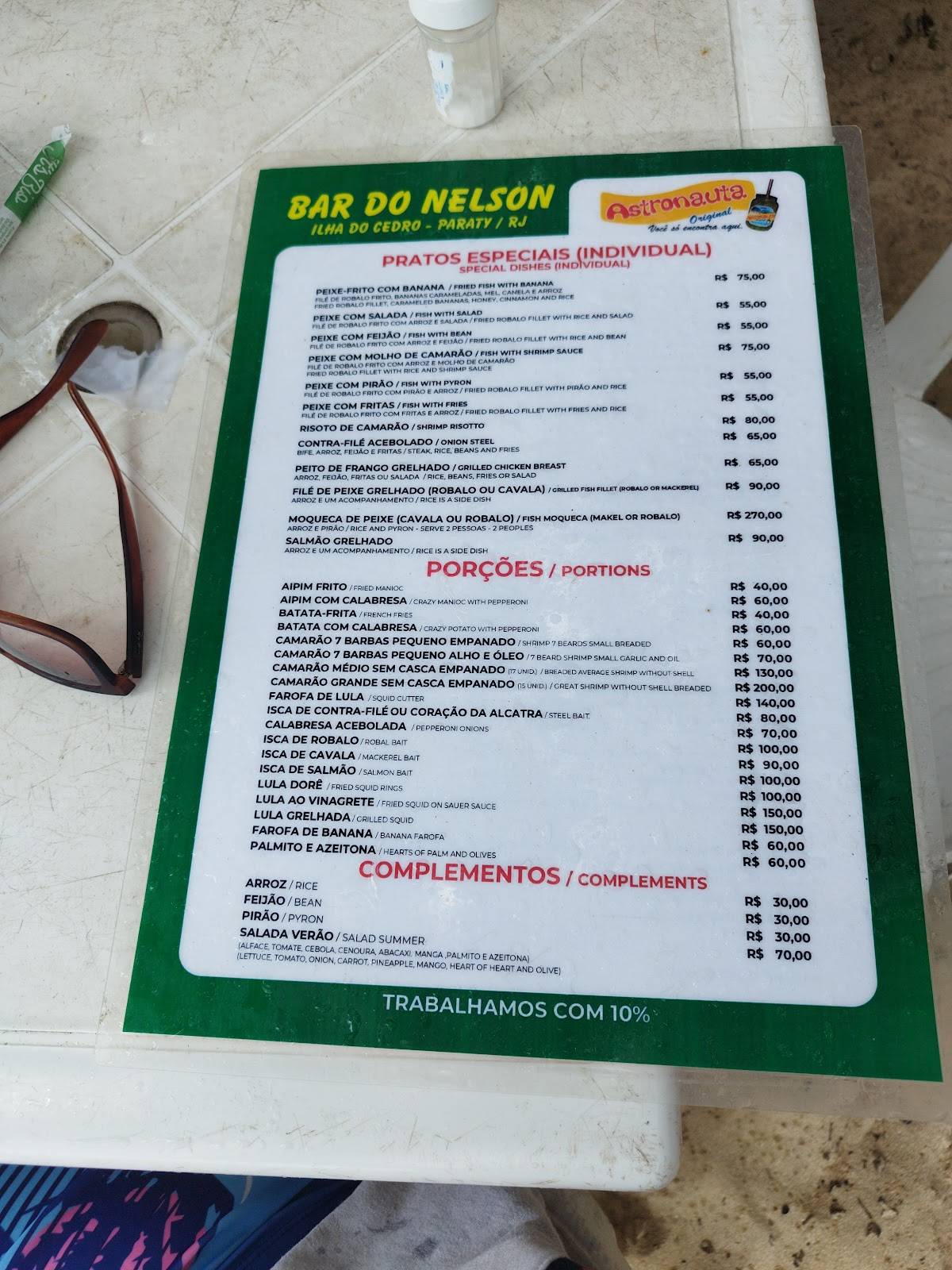 Bar do Nelson - Ilha do Cedro cardápio