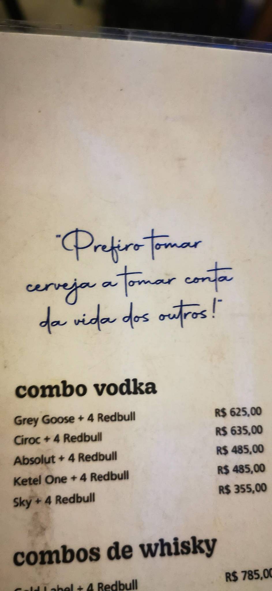 Bar Do Zeca Pagodinho - Flamengo cardápio