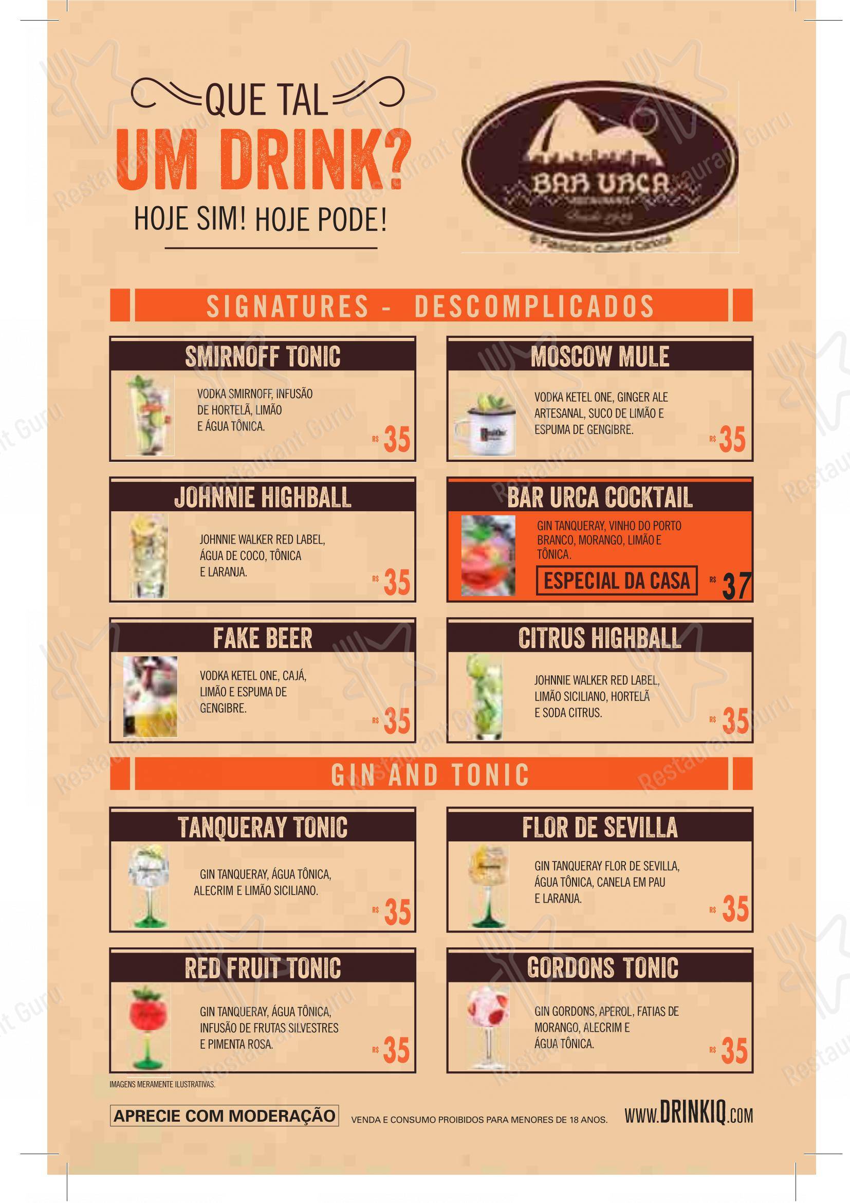 Menu bar para Bar Urca pub & bar