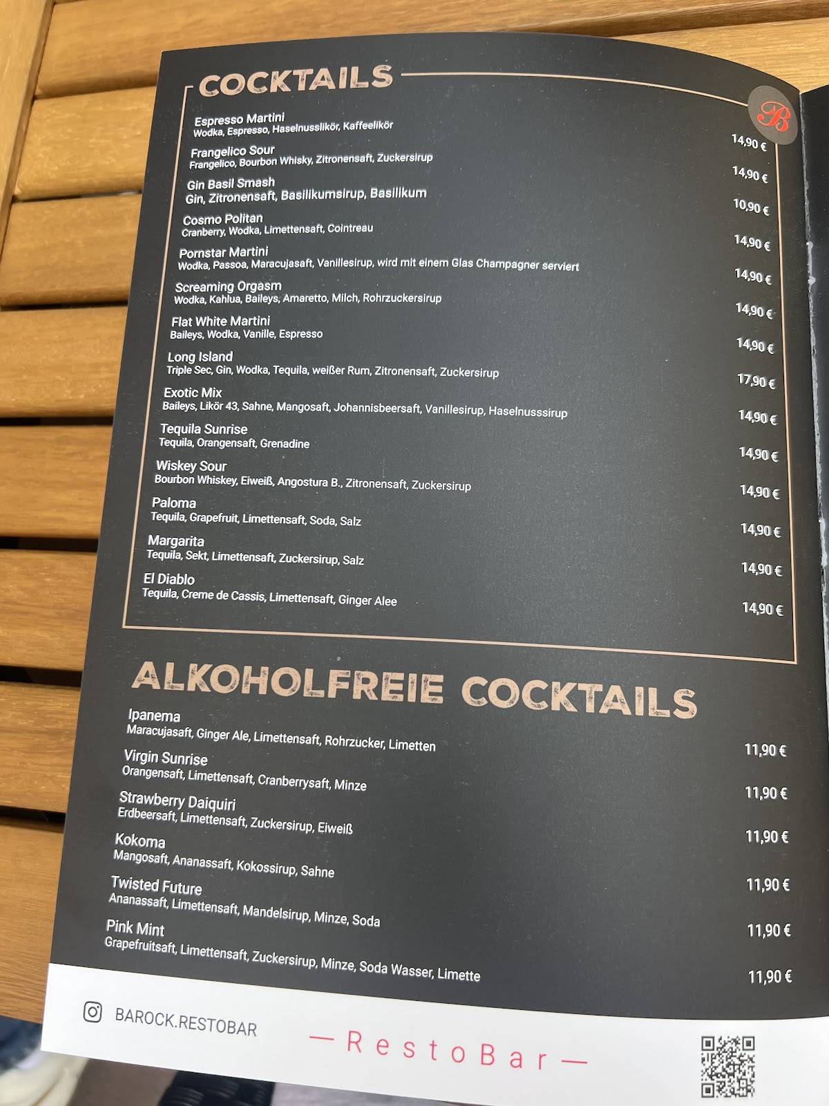 Menu de Barock RestoBar