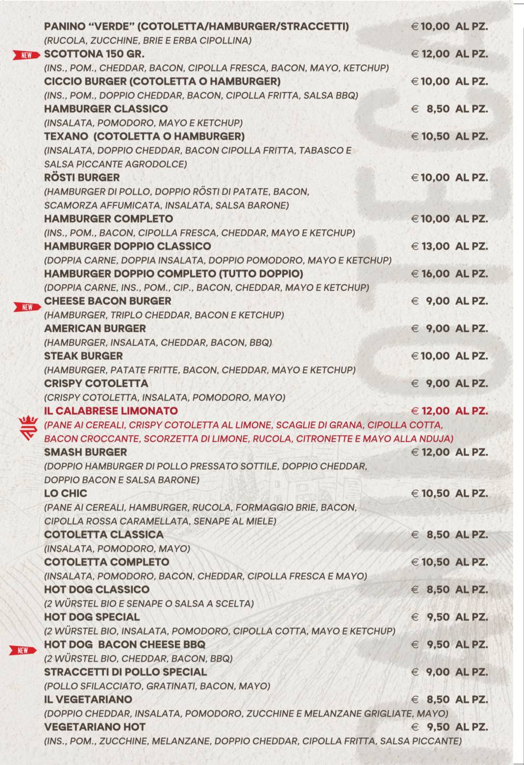 Menu di Barone Burgers 