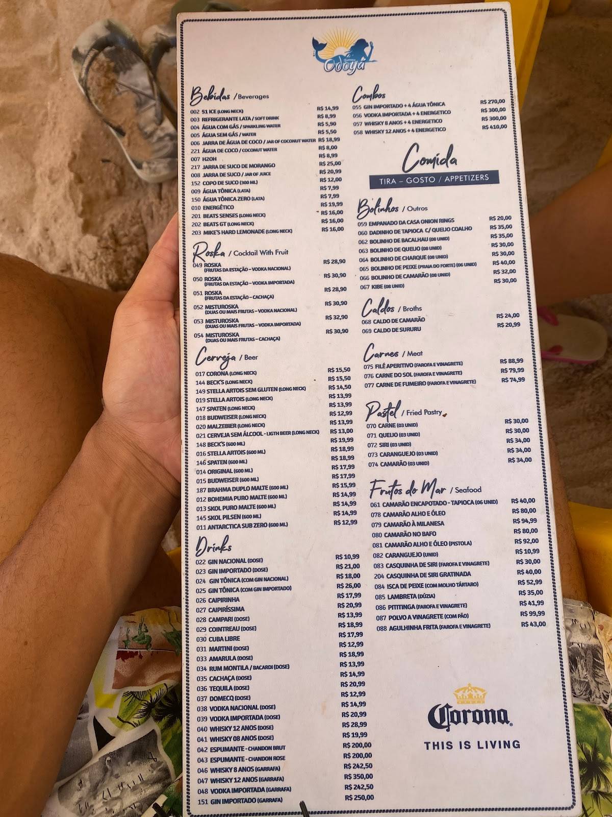 Barraca Odoyá Iemanjá cardápio