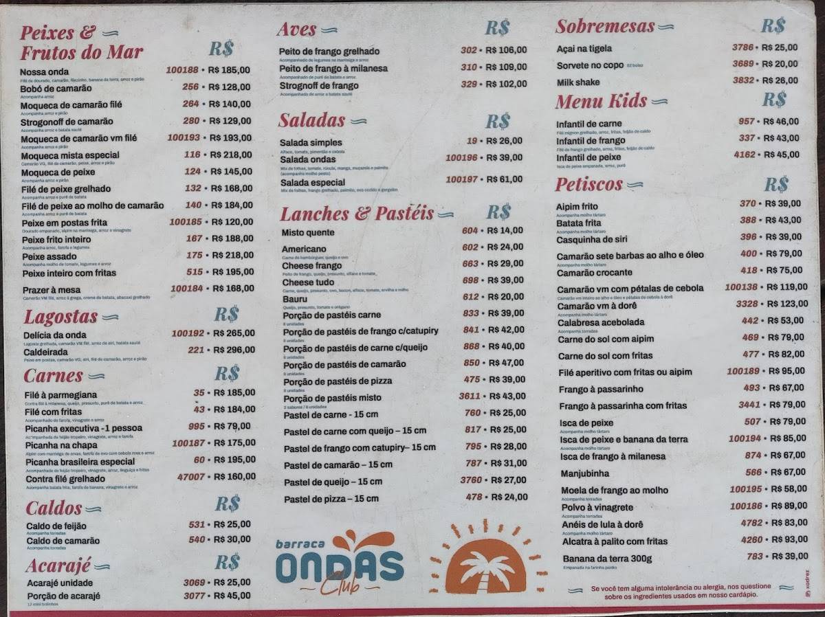 Barraca Ondas Praia cardápio