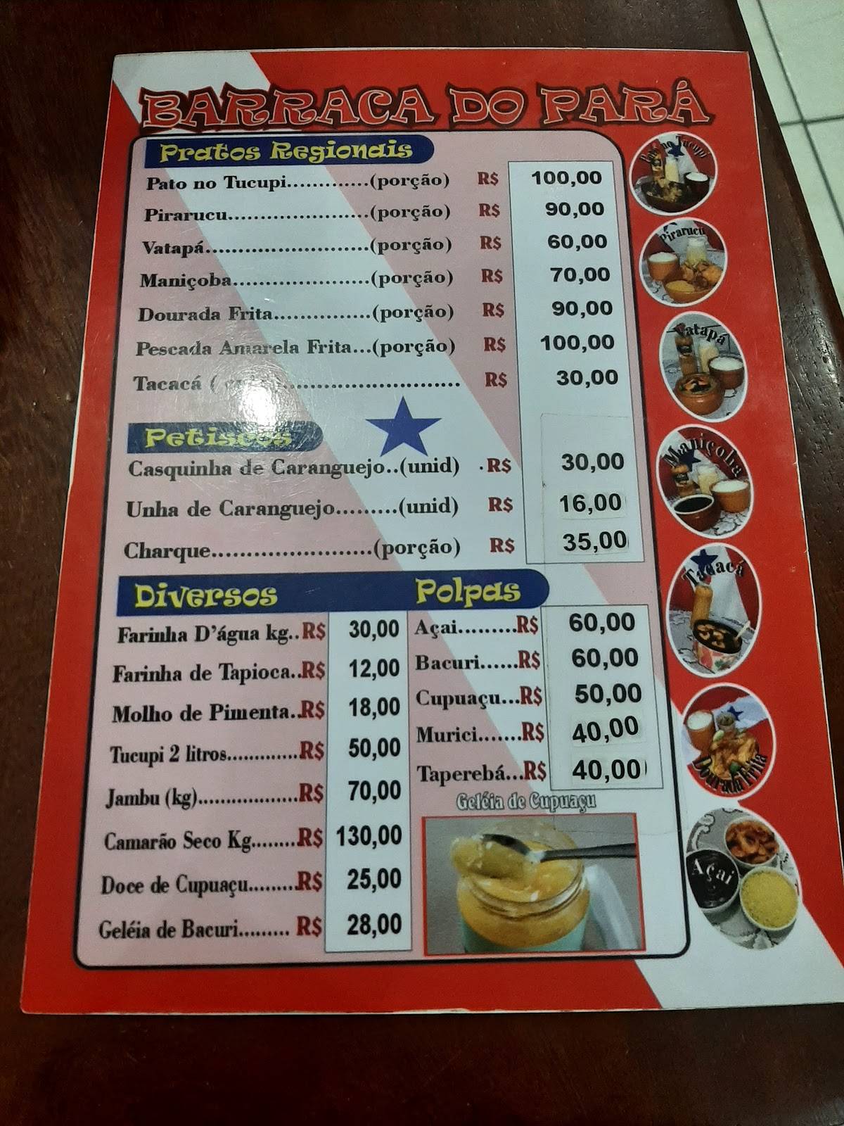 Barraca do Pará cardápio