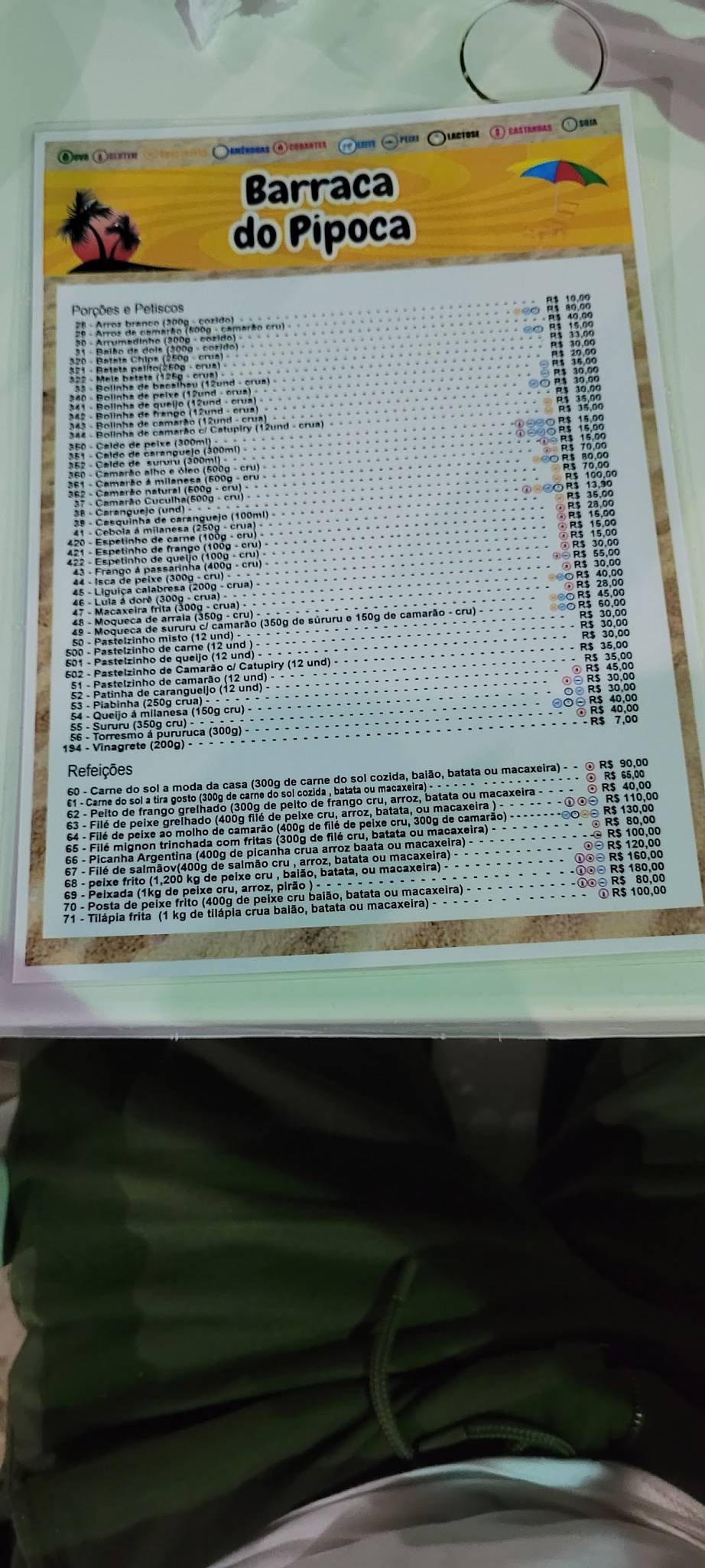 Barraca do Pipoca cardápio