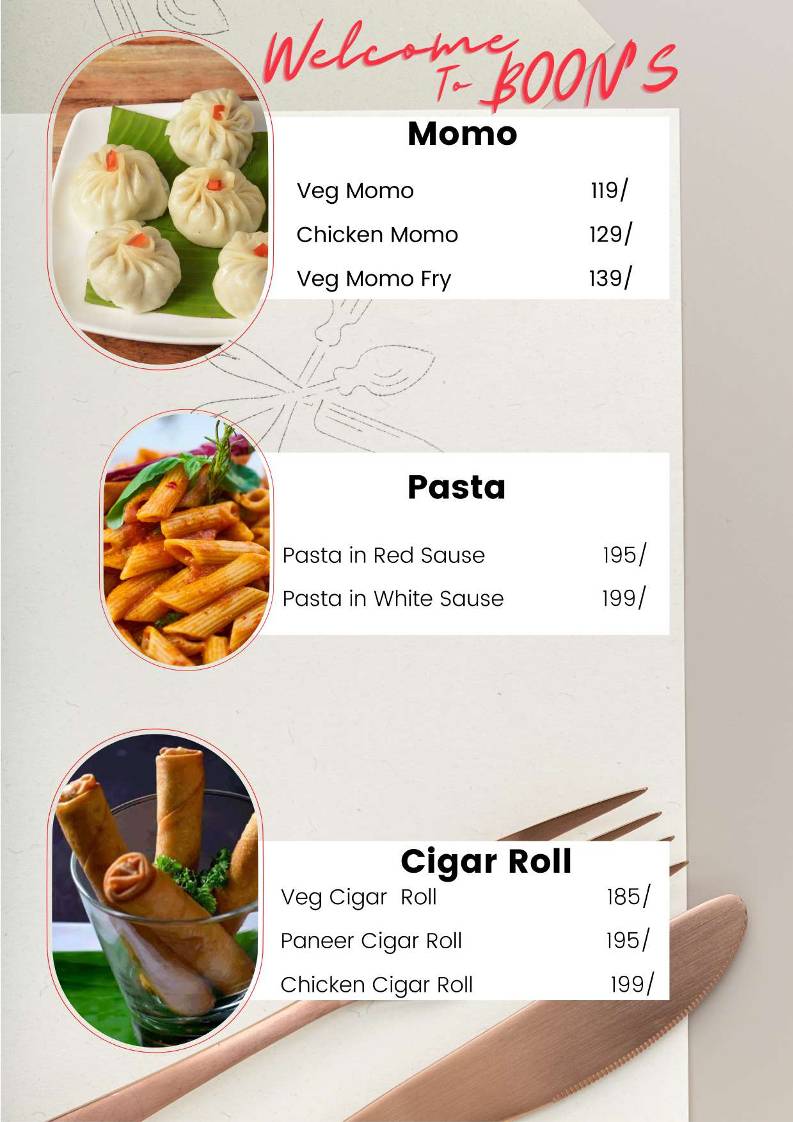 Boons menu