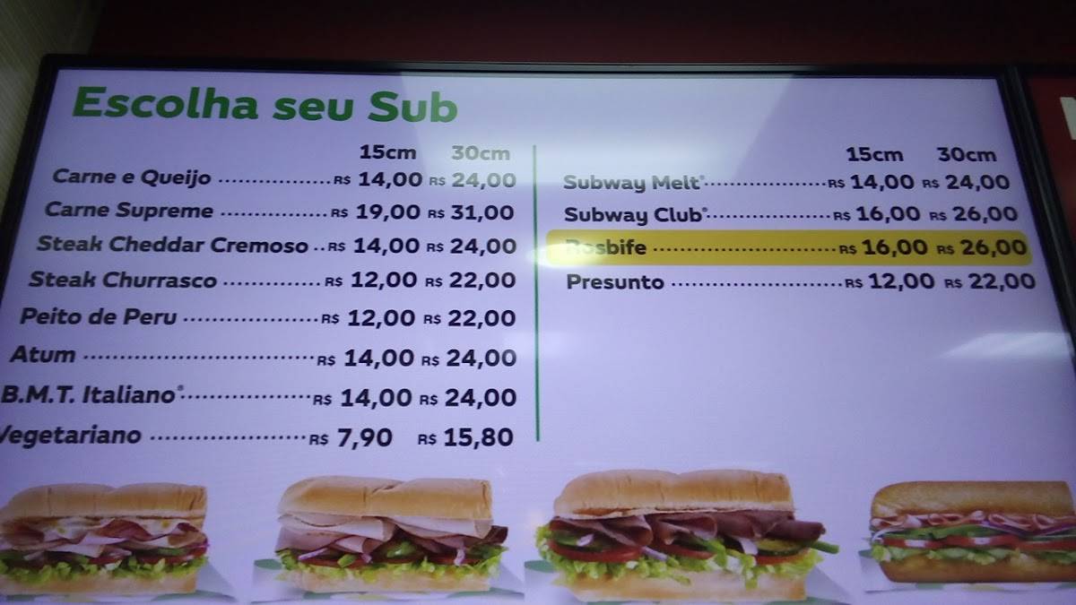 Subway cardápio