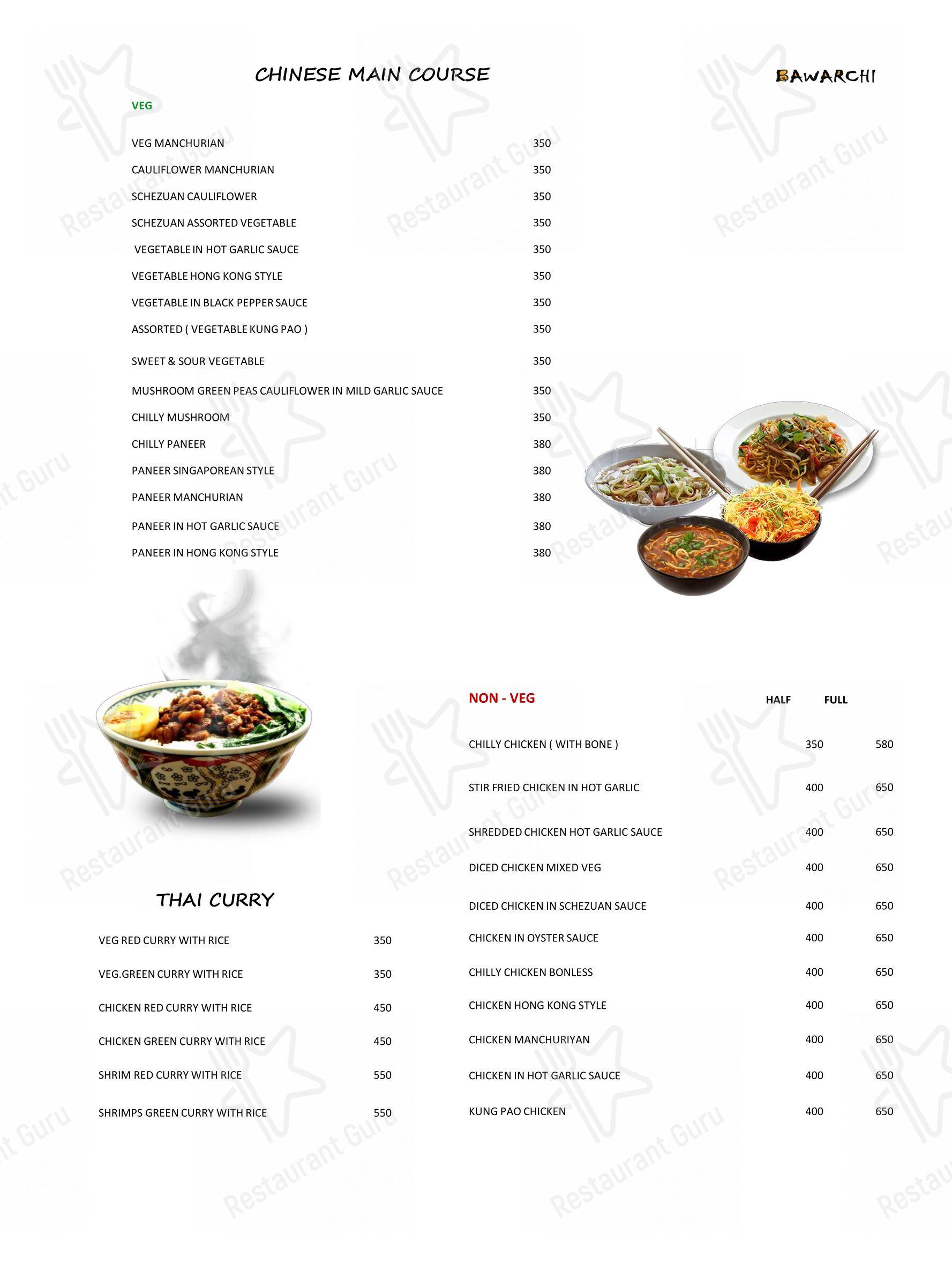 Menu for Bawarchi Restaurant Fine-Dine Restaurant in Dehradun