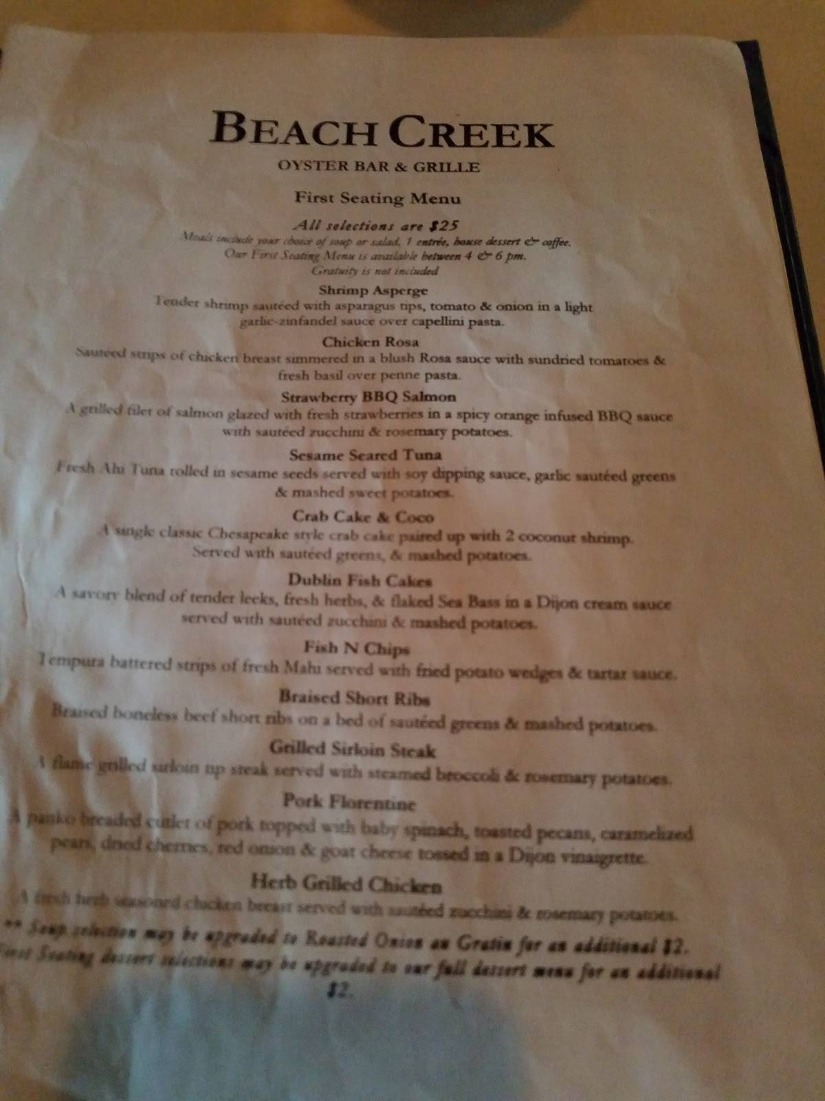 Menu at Beach Creek Oyster Bar & Grill, Wildwood