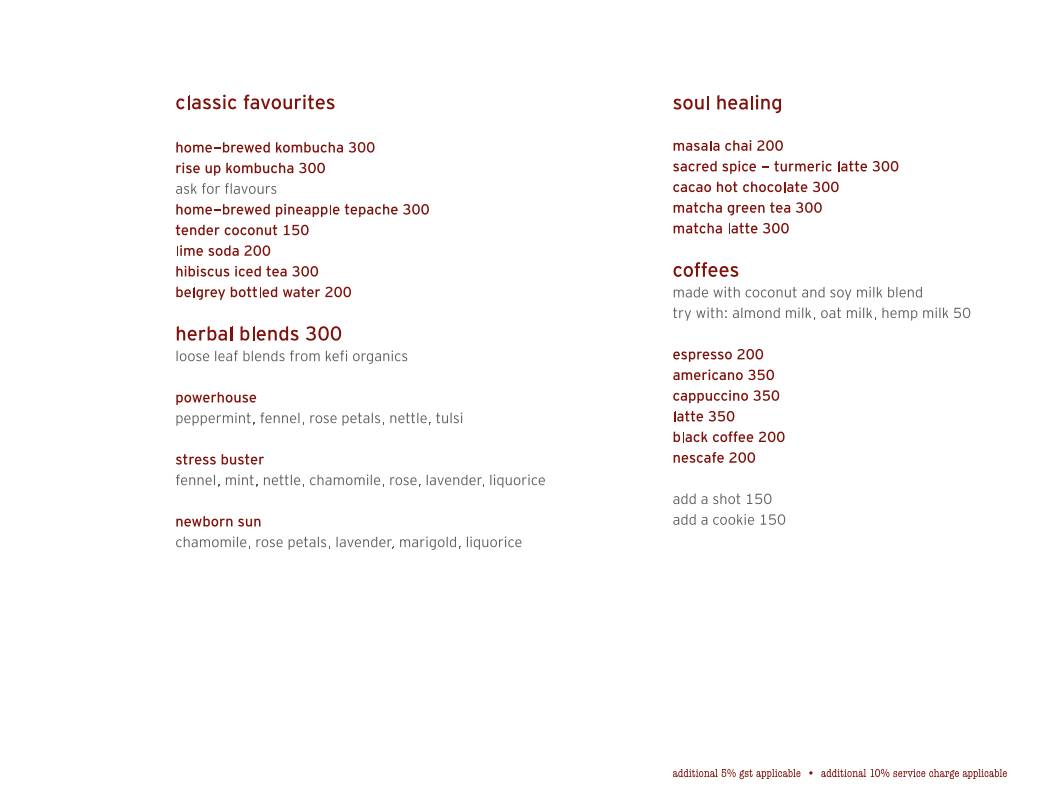 Bean Me Up menu