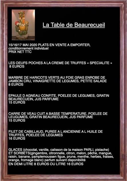Menu de La Table de Beaurecueil