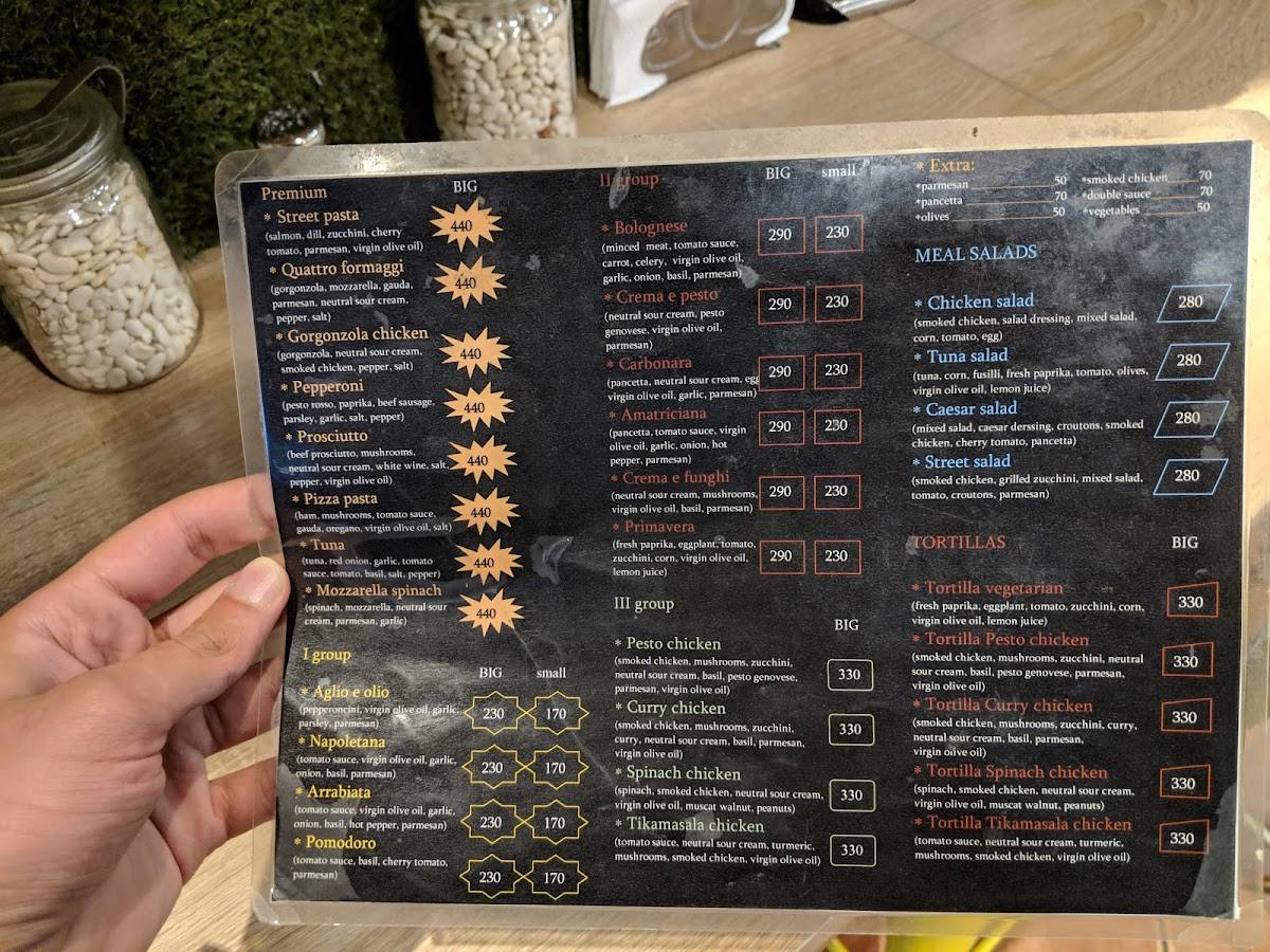 Menu at Street Pasta Bar Kralja Milana 6 Terazije, Belgrade