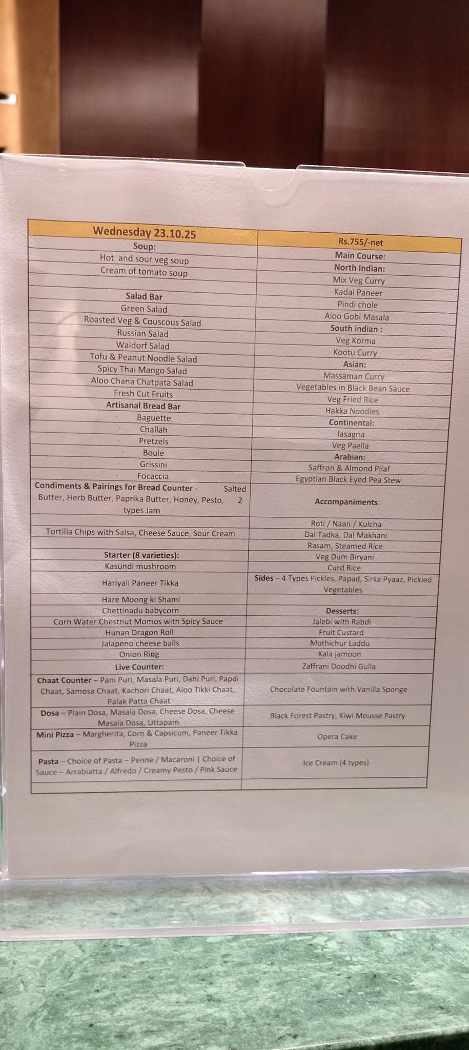 Subz menu
