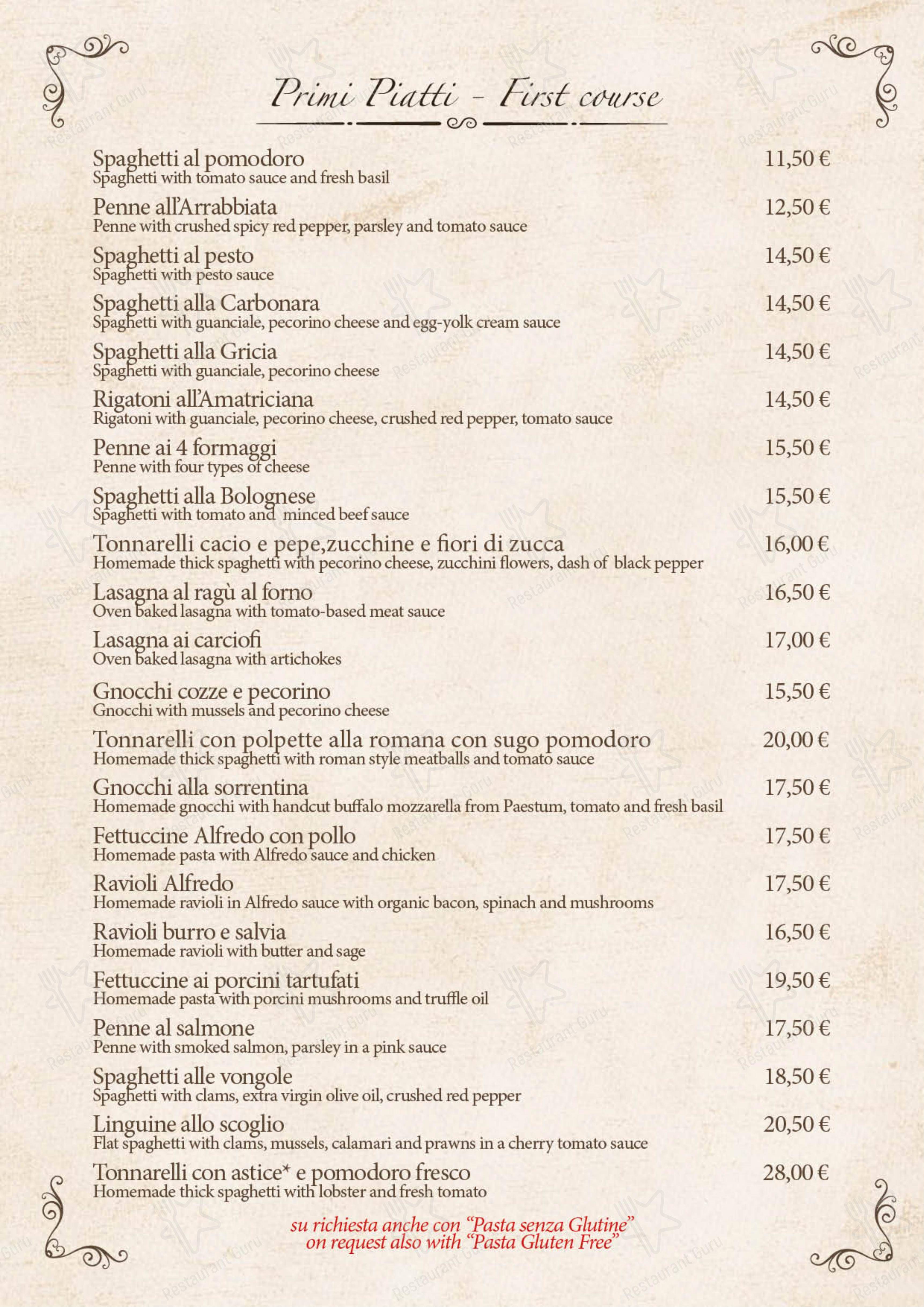Bernini Ristorante in Roma - Menu