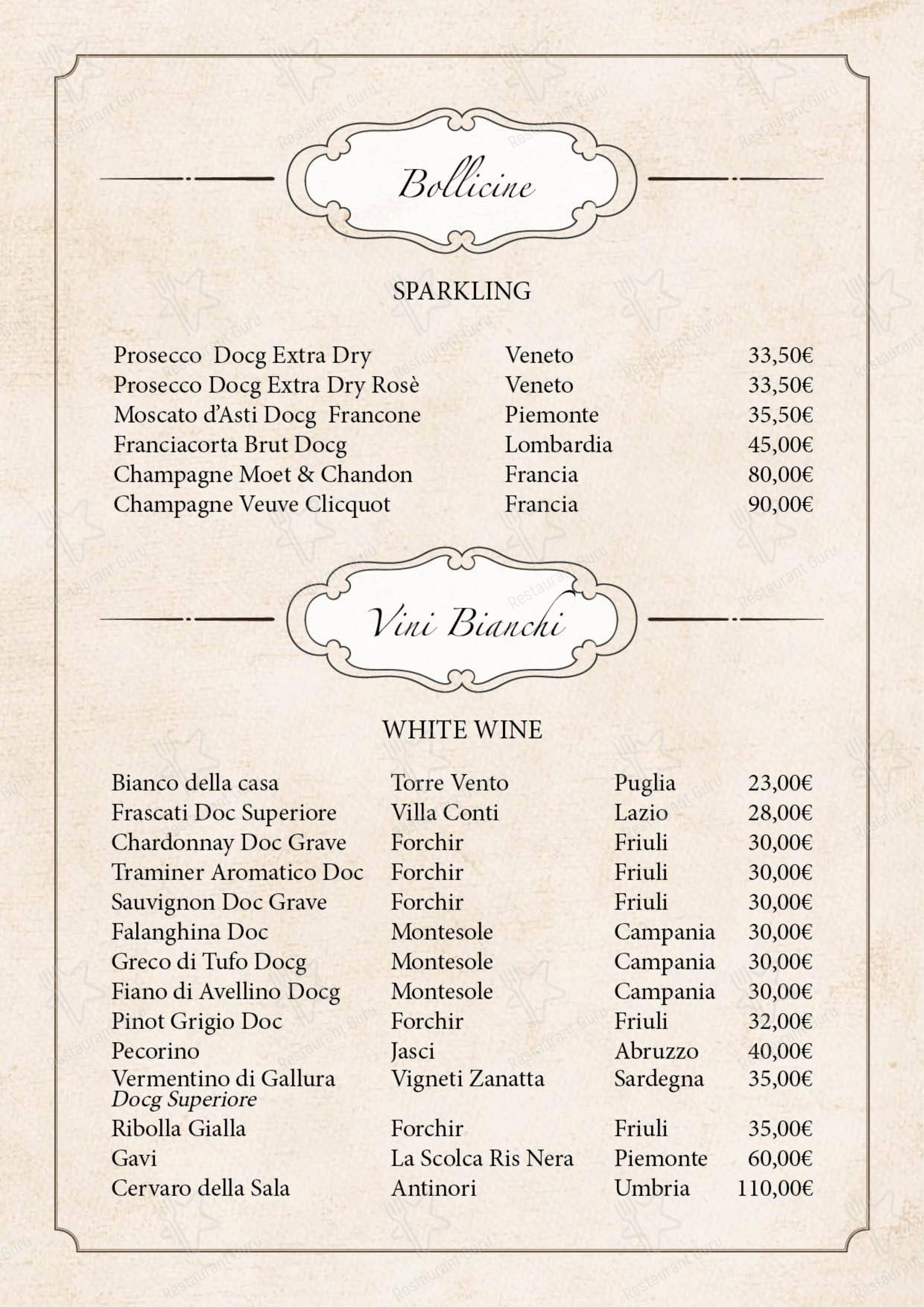 Menu di Bernini Ristorante - Menu bar