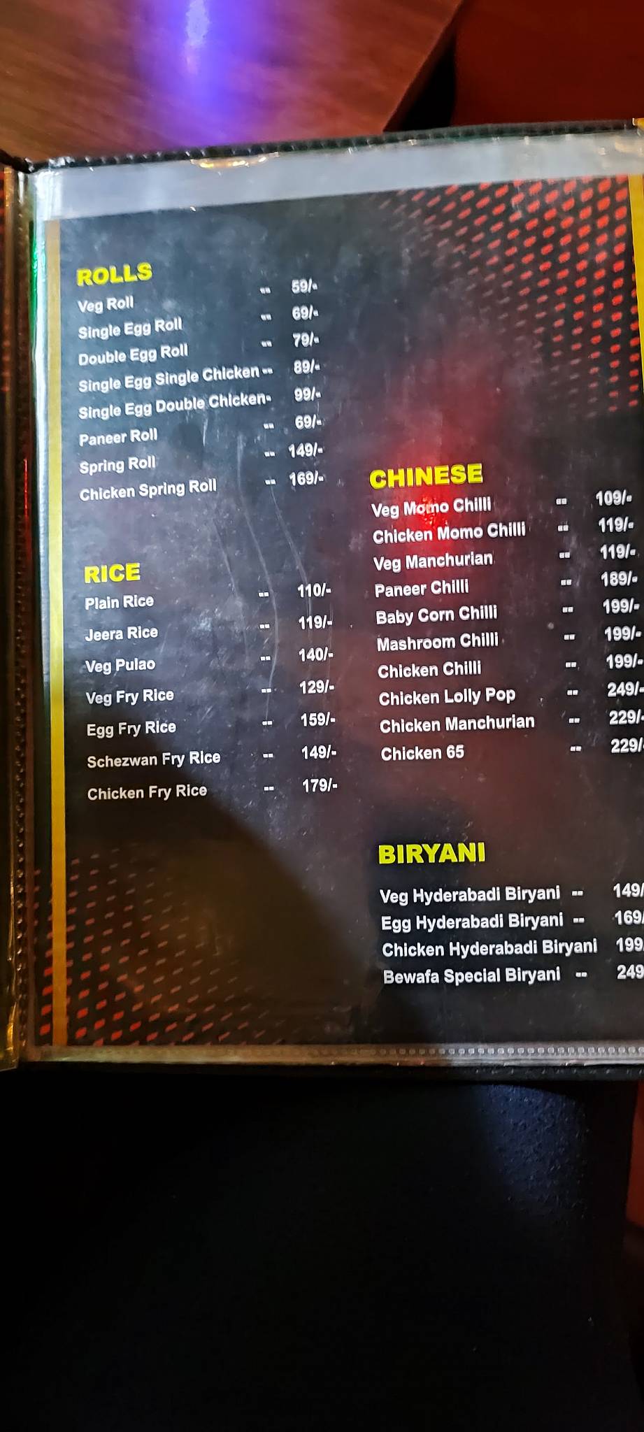 Bewafa Cafe & Restaurent menu