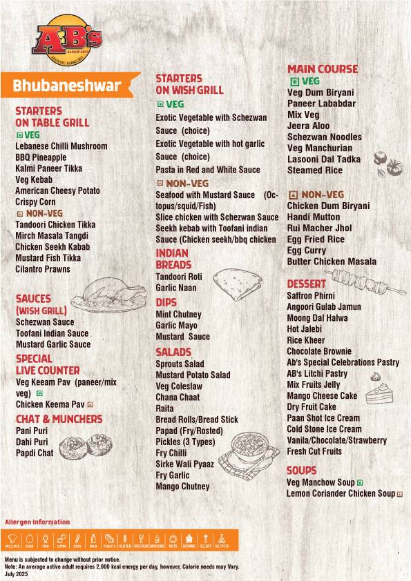 AB's - Absolute Barbecues PS Infocity, Bhubaneswar menu