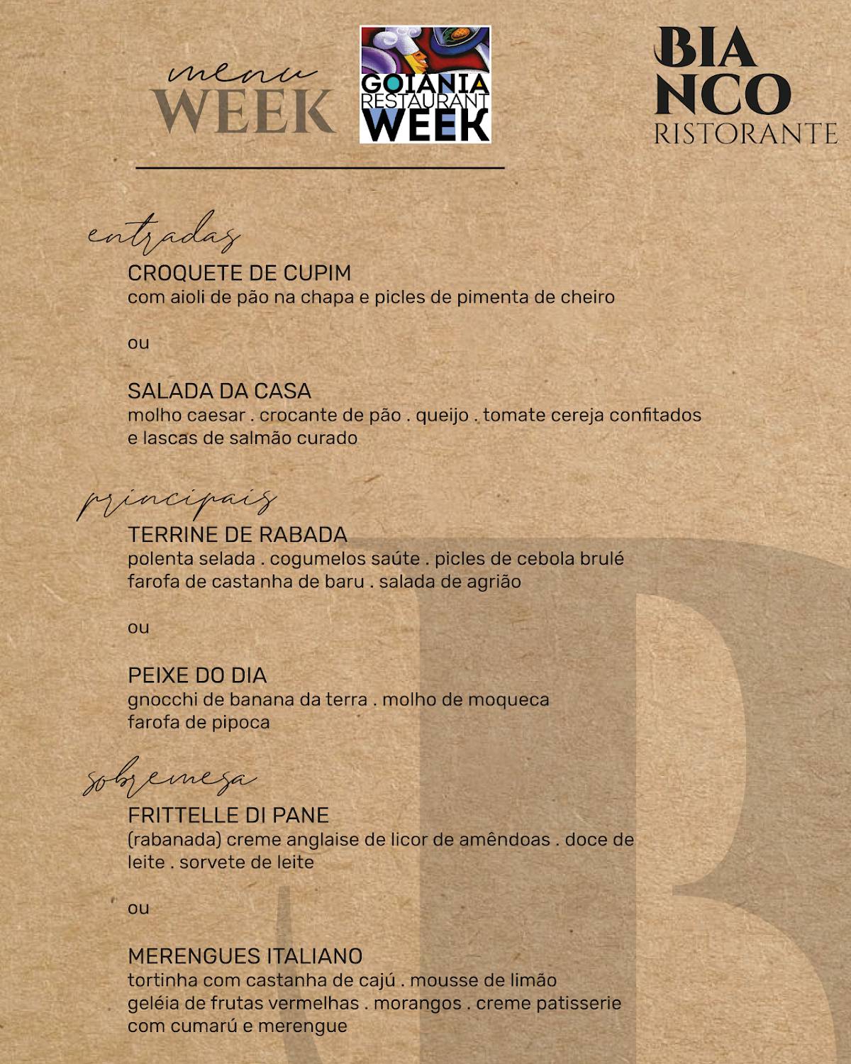 Bianco Ristorante cardápio