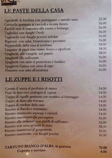 Menu de Bice Restaurant