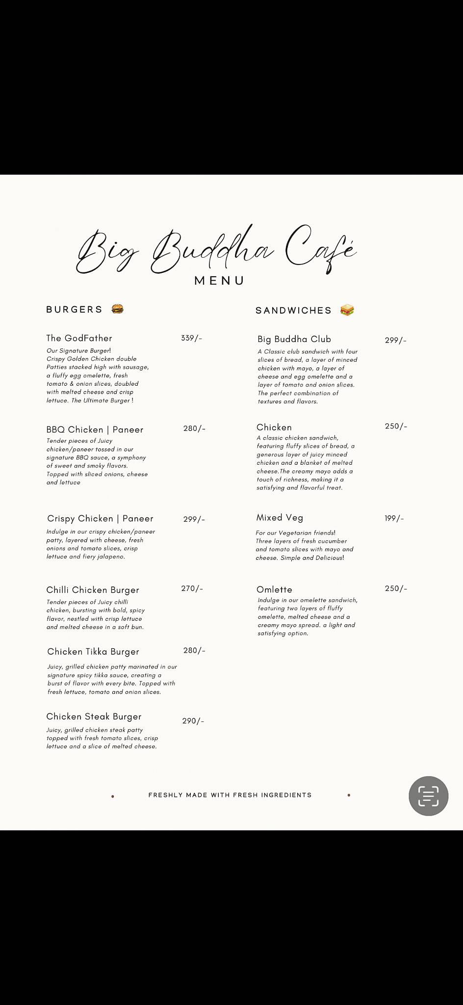 Big Buddha Cafe menu