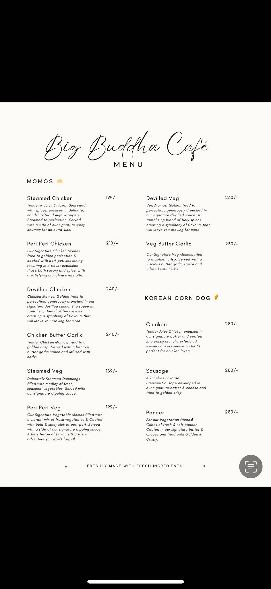 Big Buddha Cafe menu