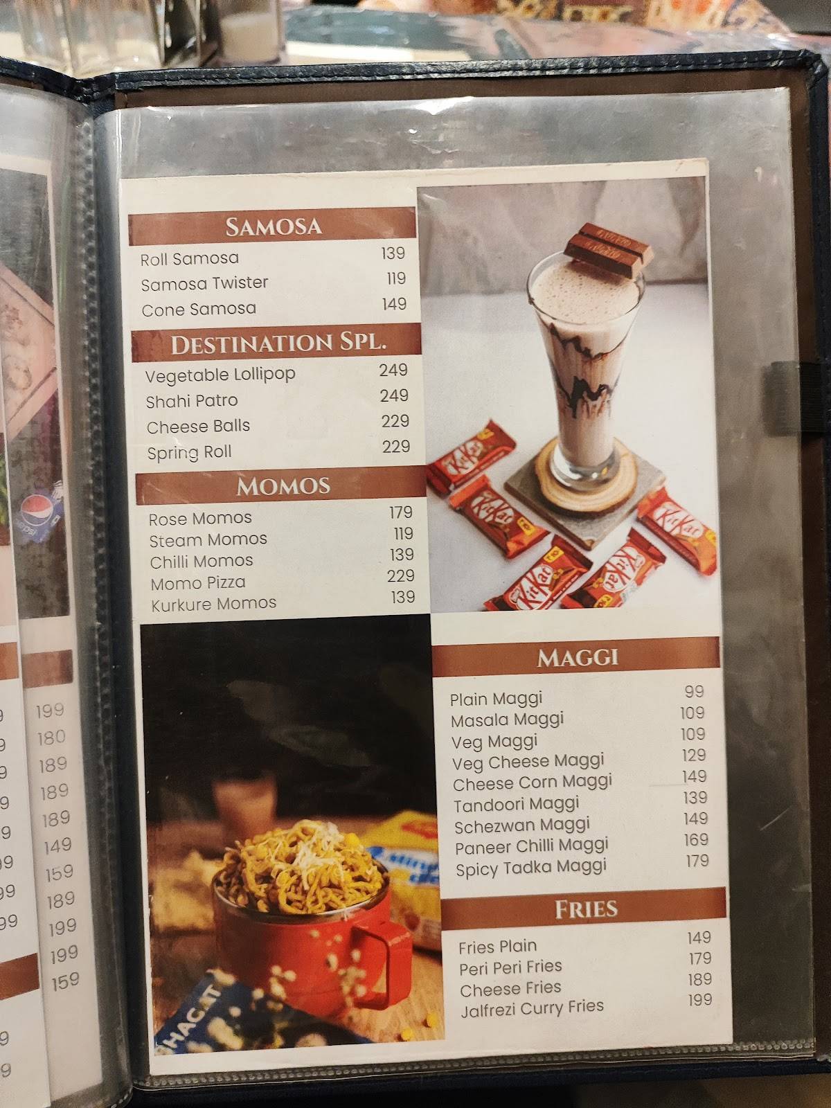 Destination cafe menu