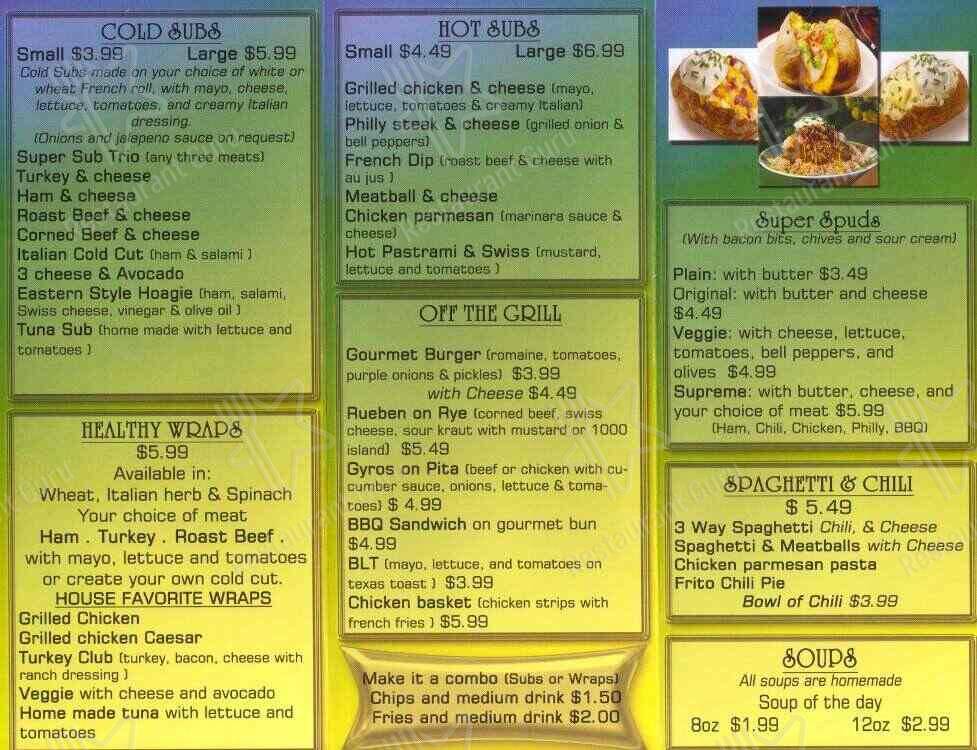 Bill & Ruth's Subs & Grill menu