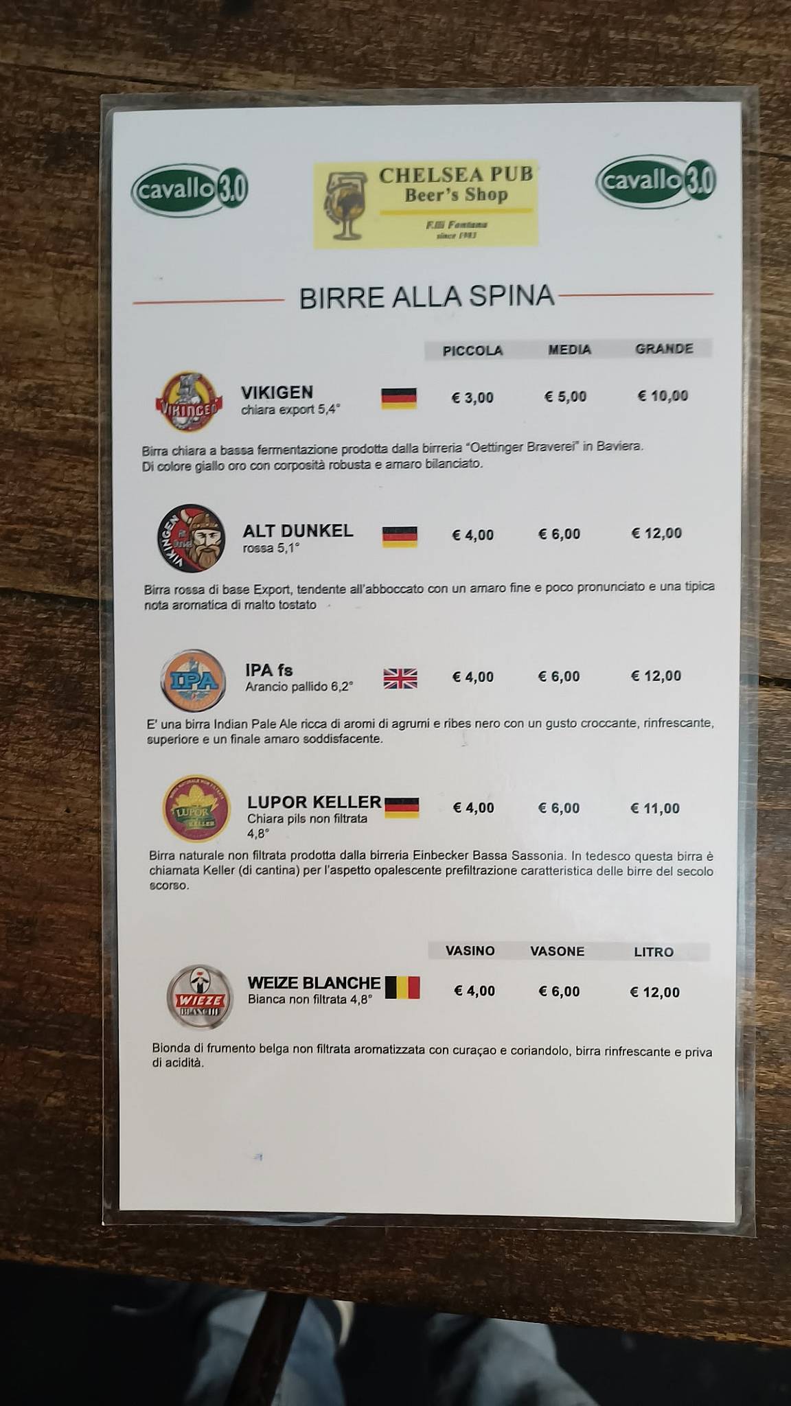 Menu di Birreria Chelsea Pub Bar 