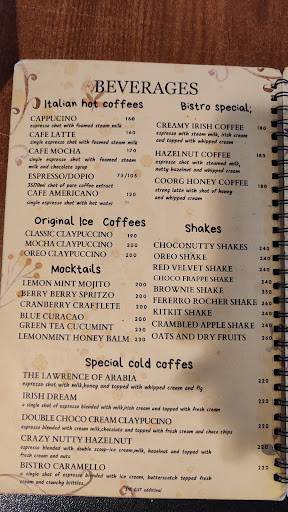 Bistro Claytopia menu