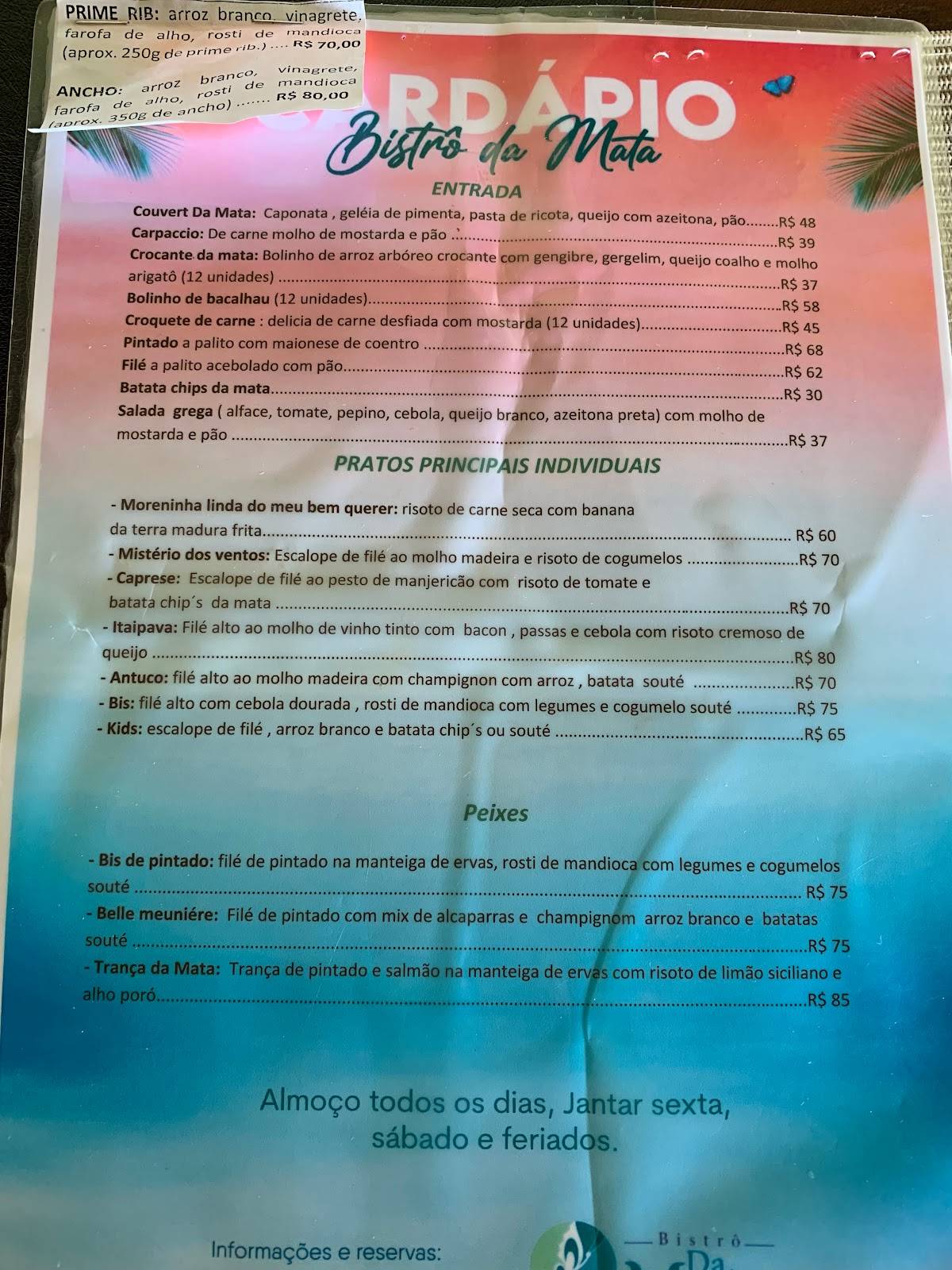 Bistrô da Mata cardápio