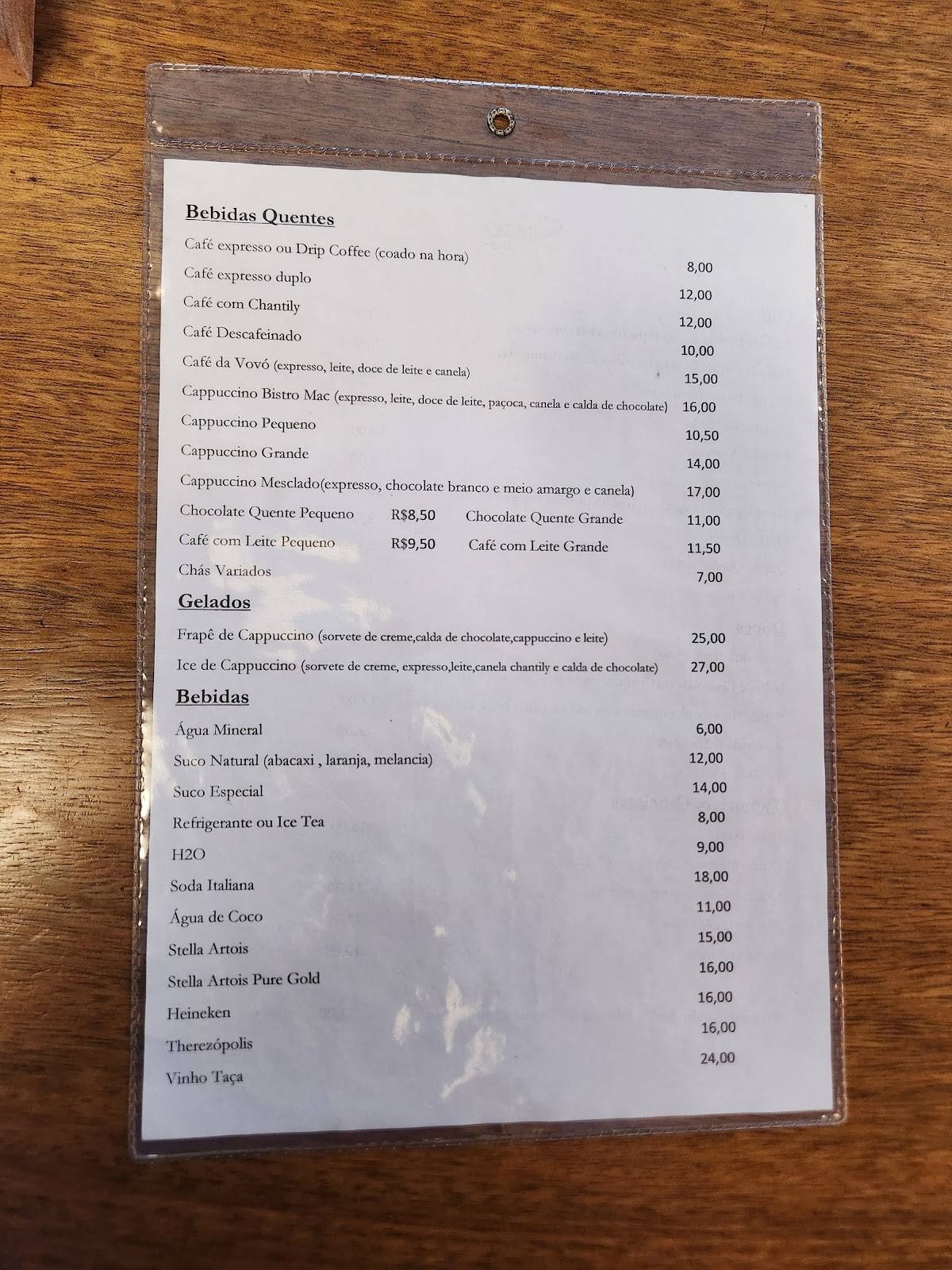 Bistrô MAC cardápio