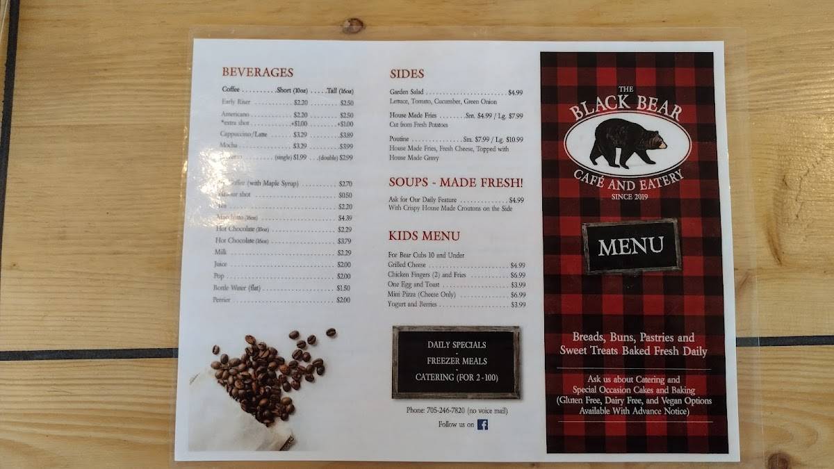 Menu at Black Bear Cafe, Richards Landing