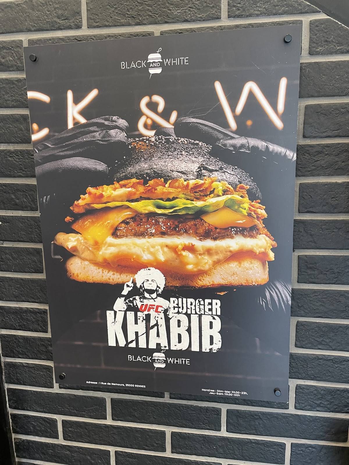 Menu de Black & White Burger Rennes