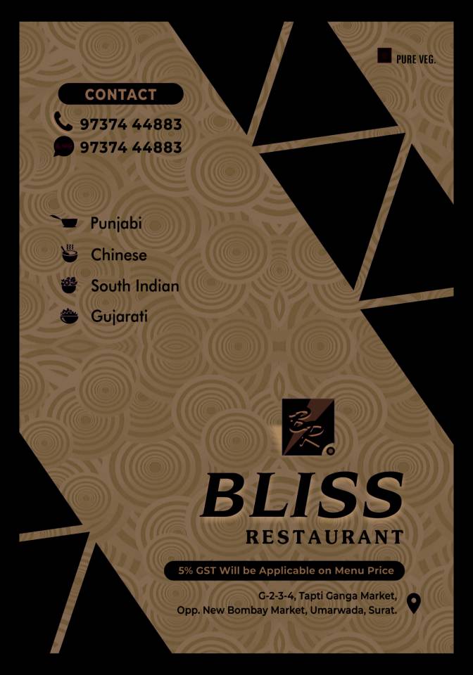 Bliss Restaurant menu