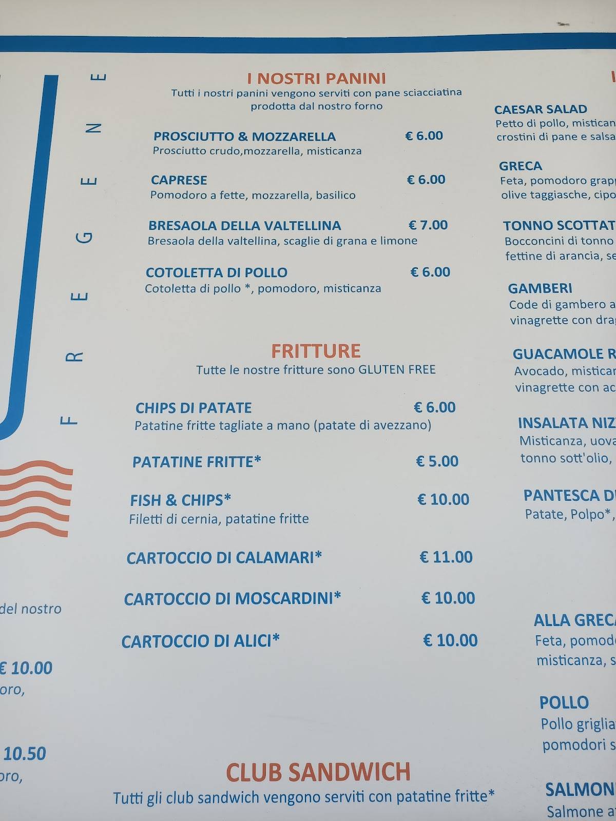 Menu di Blu Fregene 