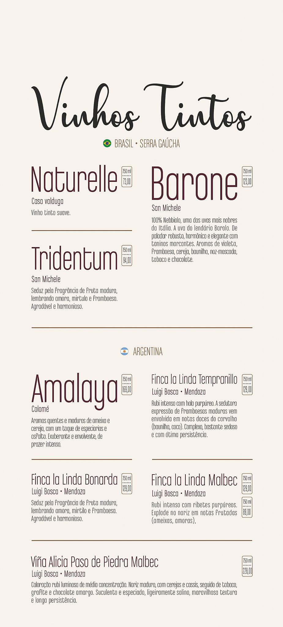 Restaurante Funiculì Funiculà em Blumenau cardápio