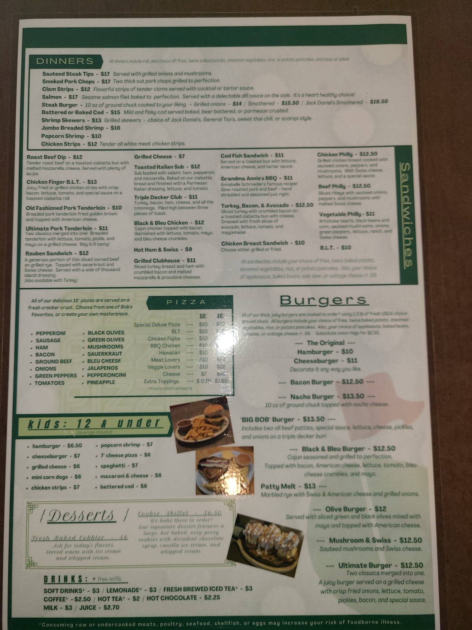 Menu at Bob's 19th Hole Restaurant and Bar, South Bend
