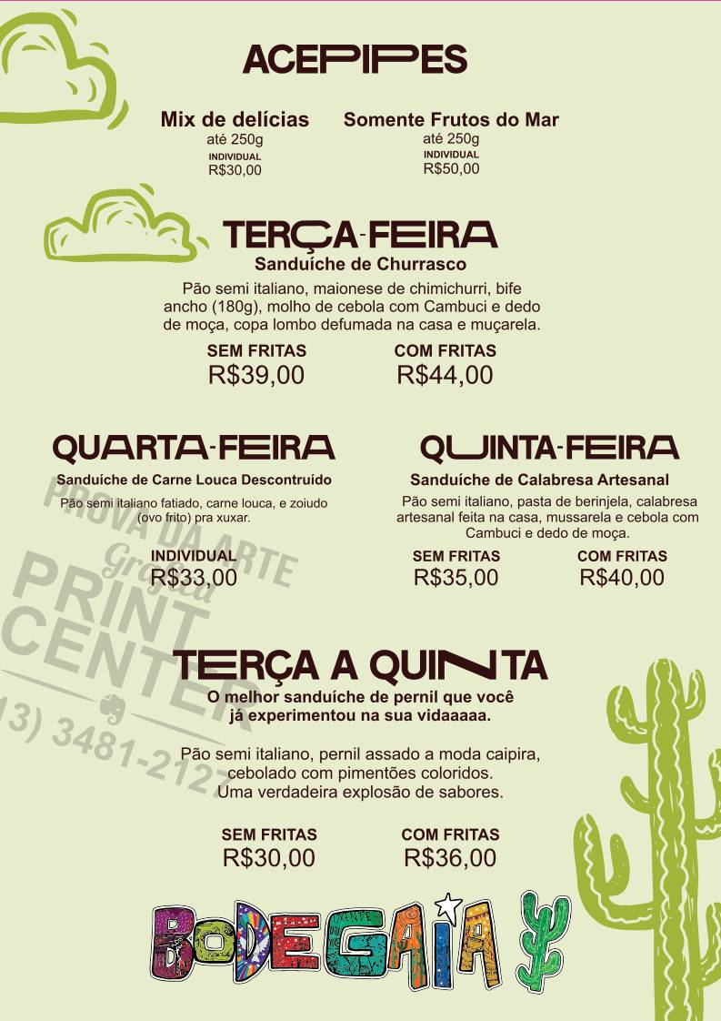 Bodegaia Restaurante e Cervejaria cardápio