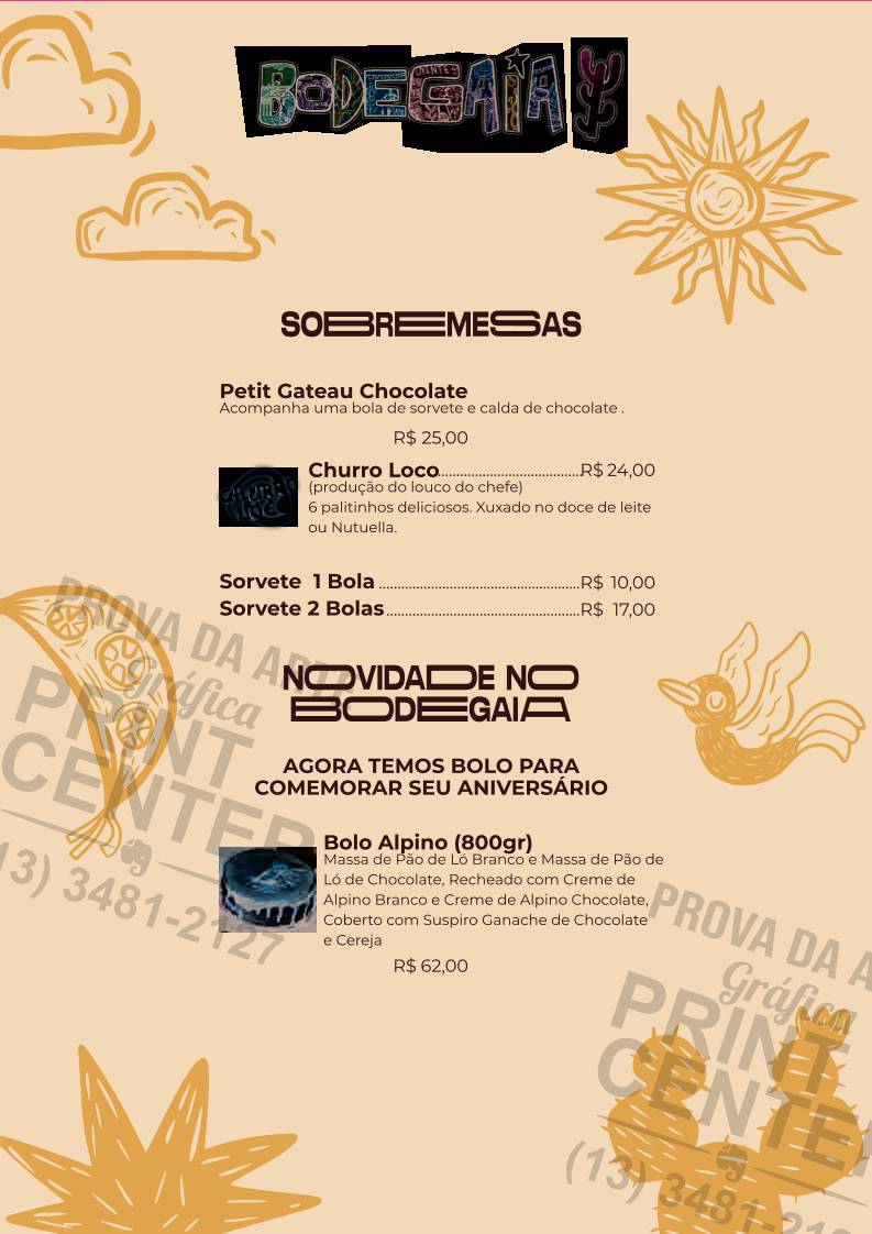 Bodegaia Restaurante e Cervejaria cardápio